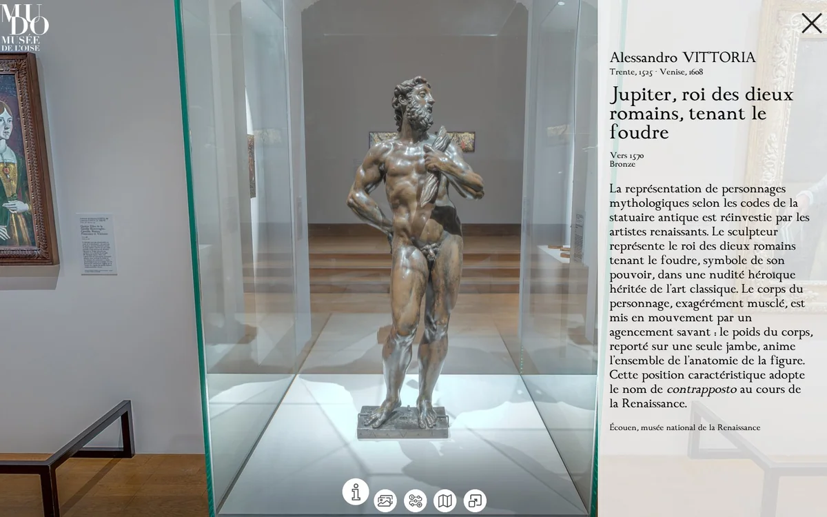 Interface de médiation avec textes scientifiques et visuels au MUDO, musée de l'Oise