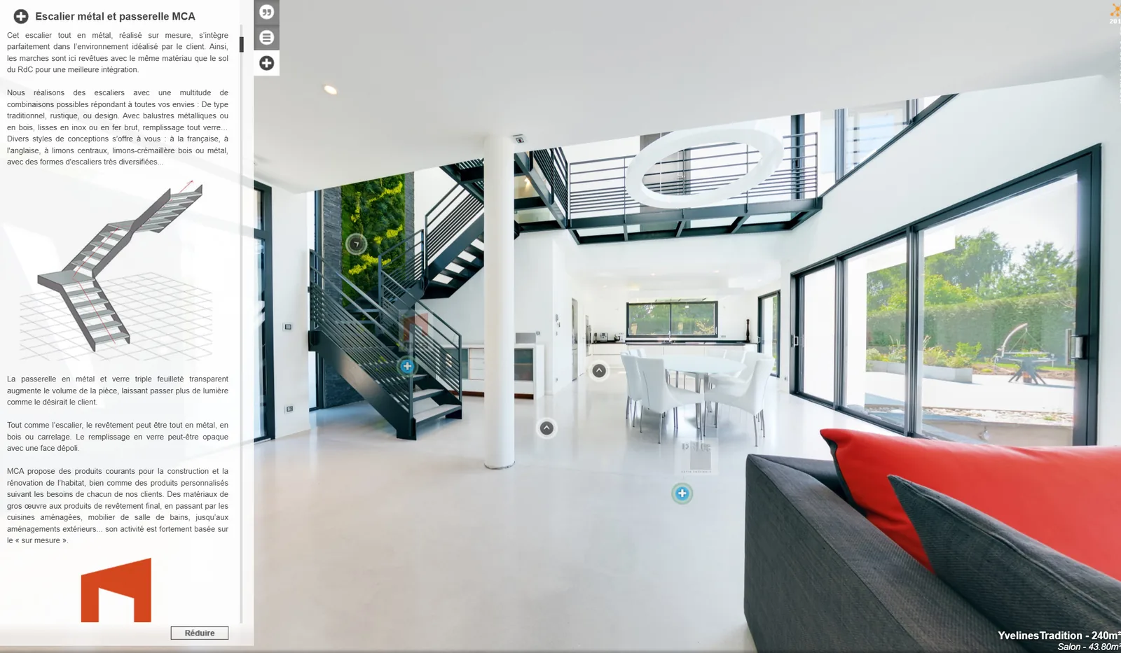 Visite virtuelle 360° d'une maison client Yvelines Tradition, points d'information sur les industriels partenaires